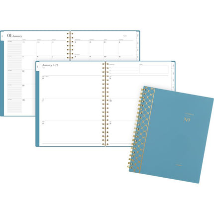 Workstyle Weekly/Monthly Planner, Geometric Artwork, 11 x 9.38, Blue/Gold Cover, 12-Month (Jan to Dec): 2025