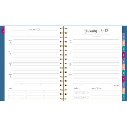 Harmony Weekly/Monthly Poly Planner, 8.88 x 7.69, Blue/Gold Cover, 13-Month (Jan to Jan): 2025 to 2026