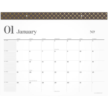 WorkStyle Monthly Desk Pad Calendar, 21.75 x 17, White Sheets, Brown/Gold Headband, Clear Corners, 12-Month (Jan-Dec): 2025