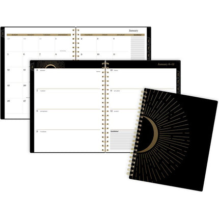 Radiate Weekly/Monthly Planner, Stylized Solar-Eclipse Artwork, 11 x 9.25, Black/Gold Cover, 12-Month (Jan to Dec): 2025