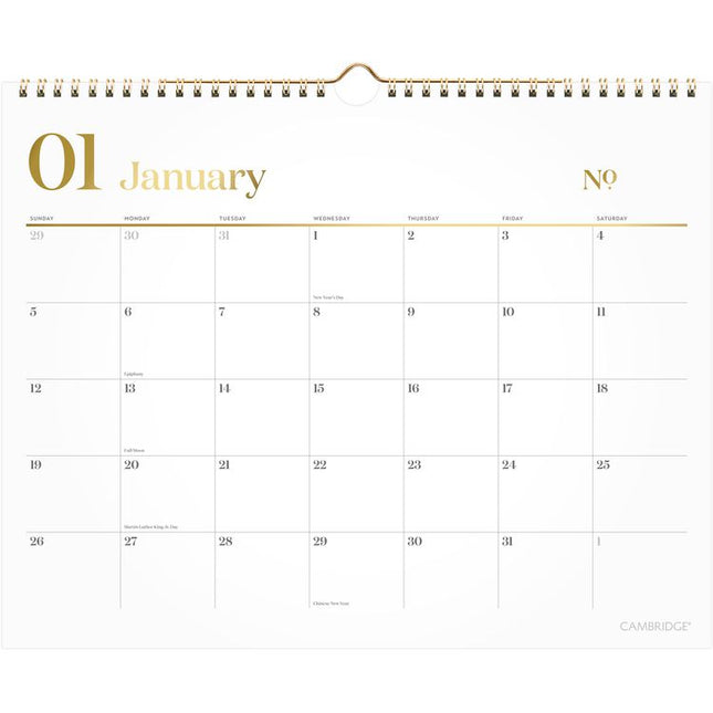 WorkStyle Monthly Wall Calendar, 15 x 12, White/Gold Sheets, 12-Month (Jan to Dec): 2025