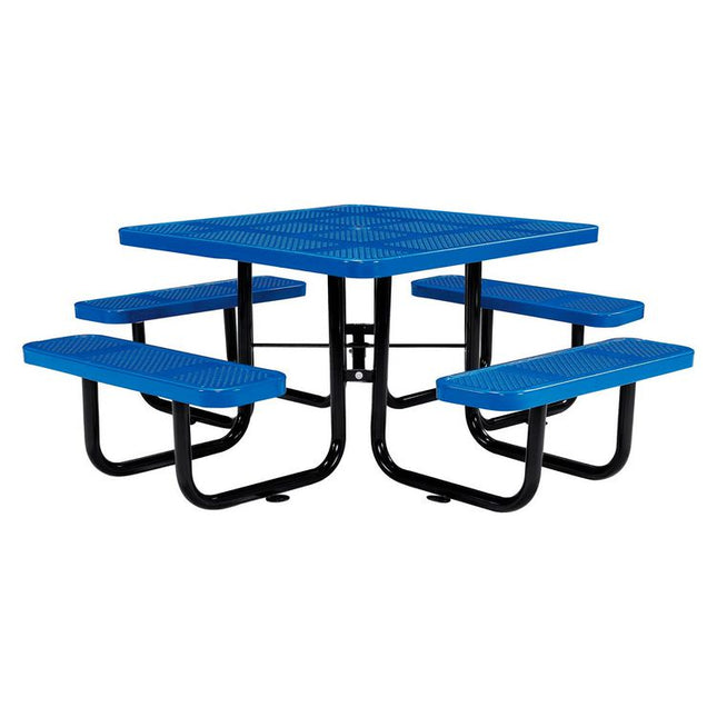 Perforated Steel Picnic Table, Square, 81 x 81 x 29.5, Blue Top, Blue Base/Legs