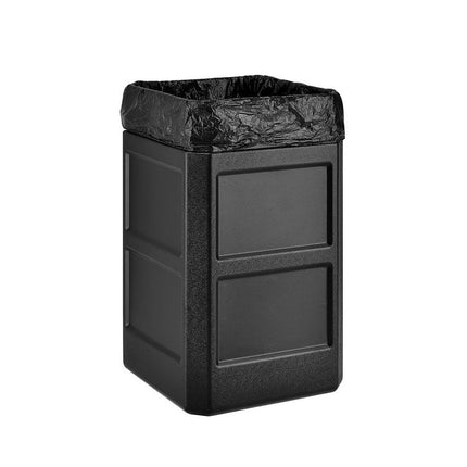 Square Plastic Waste Receptacle, Dome Lid with Open Sides, 42 gal, Black