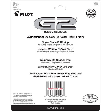 G2 Premium Gel Pen, Retractable, Fine 0.7 mm, Assorted Ink and Barrel Colors, 10/Pack