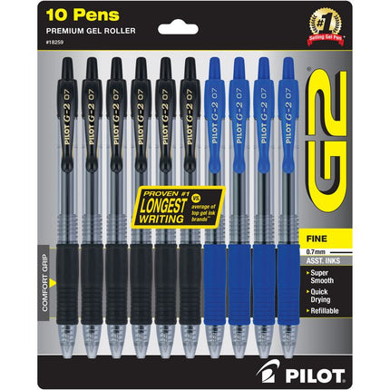 G2 Premium Gel Pen, Retractable, Fine 0.7 mm, Assorted Ink and Barrel Colors, 10/Pack