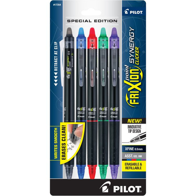 FriXion Synergy Clicker Erasable Gel Pen, Retractable, Extra-Fine 0.5 mm, Assorted Ink and Barrel Colors, 5/Pack