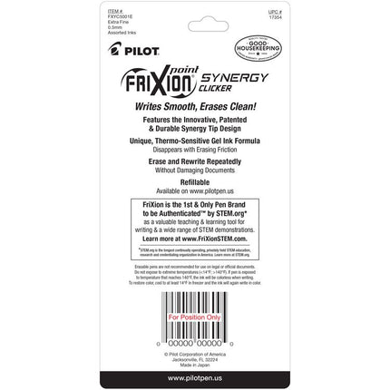 FriXion Synergy Clicker Erasable Gel Pen, Retractable, Extra-Fine 0.5 mm, Assorted Ink and Barrel Colors, 5/Pack
