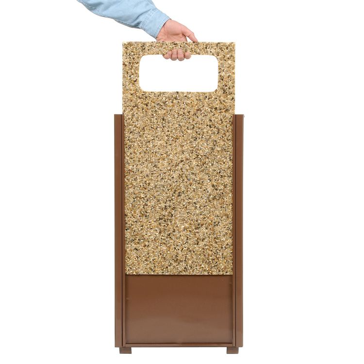 Stone Panel All Weather Trash Receptacle Urn, 12 gal, Steel, Brown