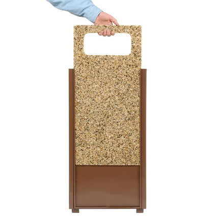 Stone Panel All Weather Trash Receptacle Urn, Open Ashtray Top, 24 gal, Steel, Brown