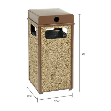 Stone Panel All Weather Trash Receptacle Urn, 24 gal, Steel, Brown