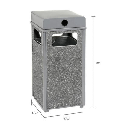 Stone Panel All Weather Trash Receptacle Urn, 24 gal, Steel, Gray