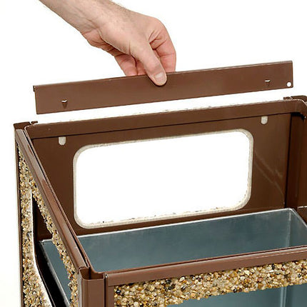 Stone Panel All Weather Trash Receptacle Urn, Open Ashtray Top, 24 gal, Steel, Brown