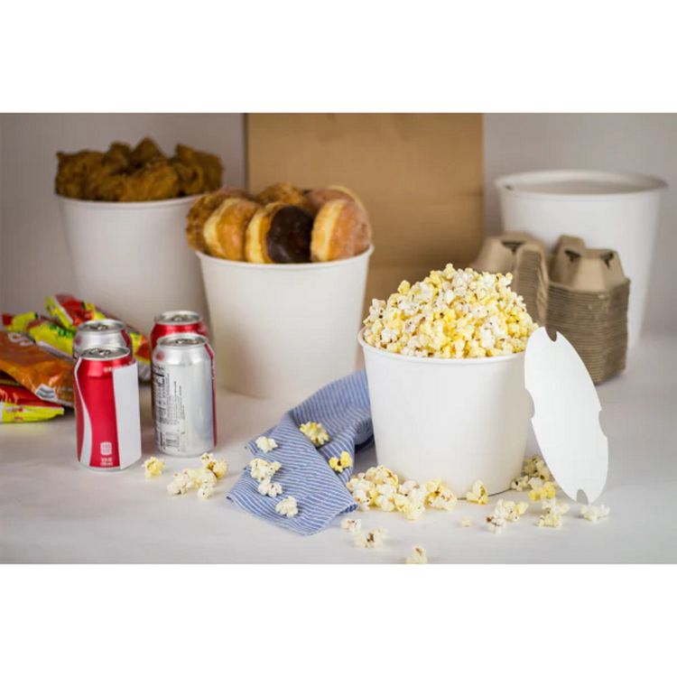 Food Bucket with Lid, 85 oz, 7.36" Diameter x 6" h, White, Paper, 180/Carton