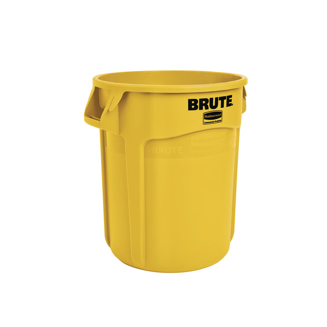 Vented Round Brute Container, 10 gal, Plastic, Yellow