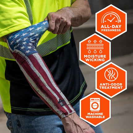 Chill-Its 6695 Sun Protection Arm Sleeves, Polyester/Spandex, X-Large/2X-Large, American Flag