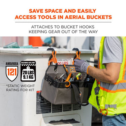 Arsenal 5846 Bucket Truck Tool Bag, Locking Aerial Bucket Hooks, 11 Compartments/5 Grommets, 18x7.5x7.5, Gray