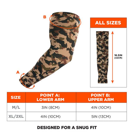 Chill-Its 6695 Sun Protection Arm Sleeves, Polyester/Spandex, X-Large/2X-Large, Camo