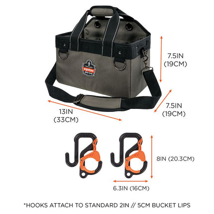 Arsenal 5846 Bucket Truck Tool Bag, Locking Aerial Bucket Hooks, 8 Compartments/2 Grommet, 13 x 7.5 x 7.5, Gray