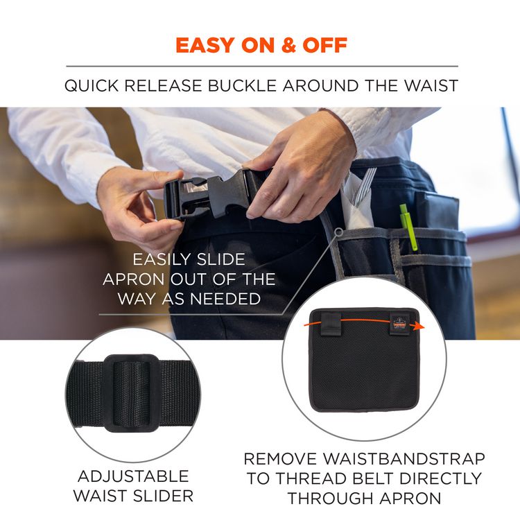 Arsenal 5716 Server Apron Pouch with Pockets, 5 Compartments, 11 x 10, Nylon, Black