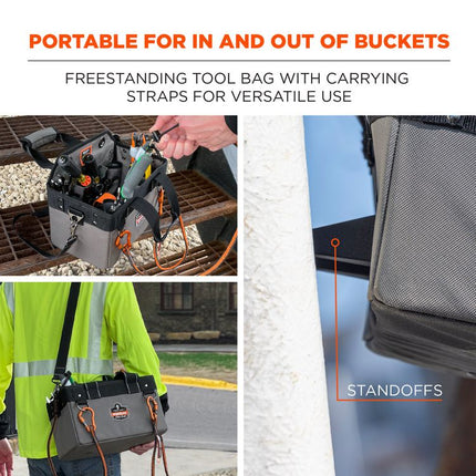 Arsenal 5846 Bucket Truck Tool Bag, Locking Aerial Bucket Hooks, 8 Compartments/2 Grommet, 13 x 7.5 x 7.5, Gray