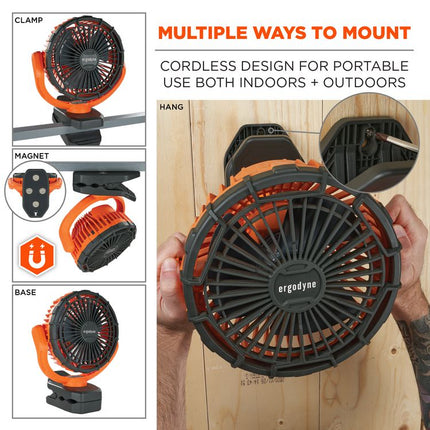 Chill-Its 6090 Rechargeable Portable Jobsite Fan, 9.5, Orange/Black