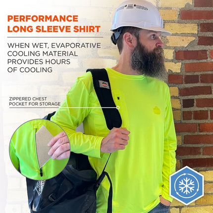 Chill-Its 6689 Cooling Long Sleeve Sun Shirt with UV Protection, Large, Lime