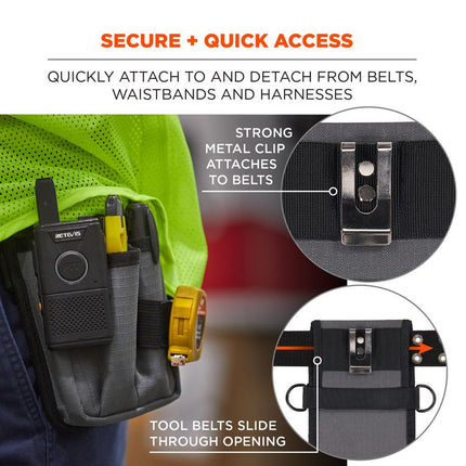 Arsenal 5569 Belt Clip Tool Pouch with Device Holster, 4 Compartments, 5 x 2 x 8.5, Polyester, Gray