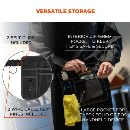 Arsenal 5716 Server Apron Pouch with Pockets, 5 Compartments, 11 x 10, Nylon, Black