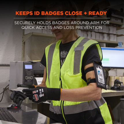 Squids 3390 Dual Band Arm ID/Badge Holder with Hook-and-Loop Closure, Vertical, Black, 3.75 x 5.75, 2.75 x 4.75 Insert