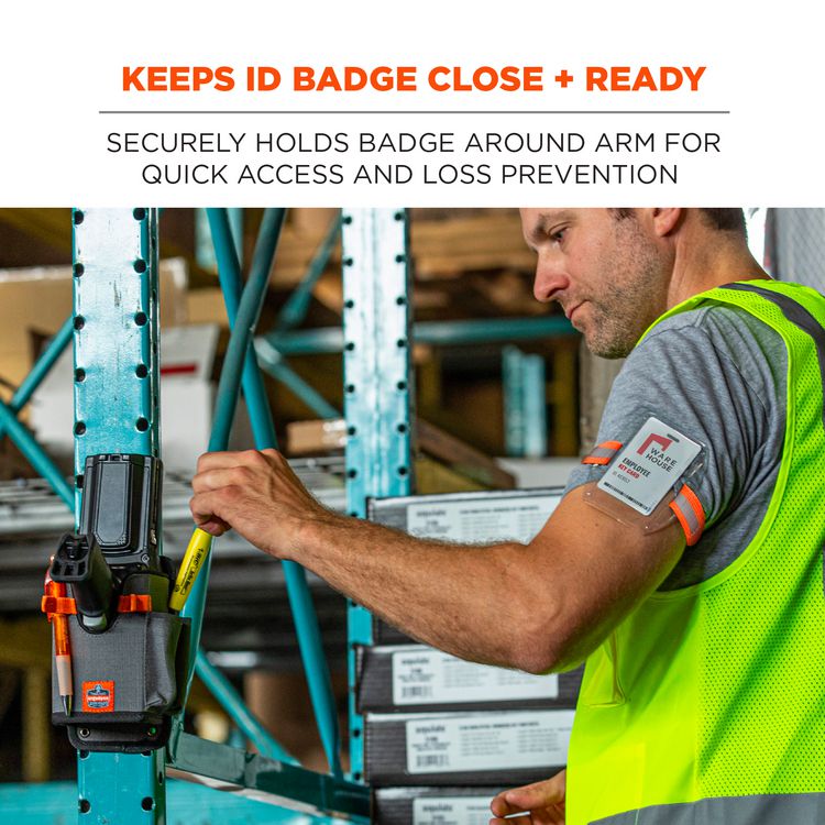 Squids 3386 Arm Band ID/Badge Holder, Vertical, Hi-Vis Orange, 3.75 x 4.25 Holder, 2.5 x 4 Insert, 10/Pack
