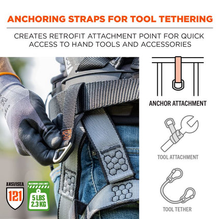 Squids 3171 Anchor Strap Belt Loop Attachment for Tool Tethering, 5 lb Max Working Capacity, 5" Long, Black, 2/Pack