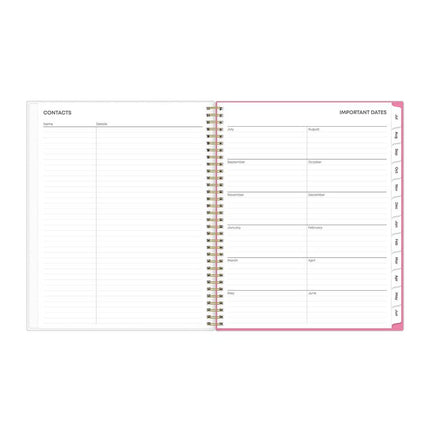 Roosevelt Pink Academic Weekly/Monthly Planner, Floral Artwork, 11" x 8.5", Pink/Gray Cover, 12-Month (July-June): 2024-2025