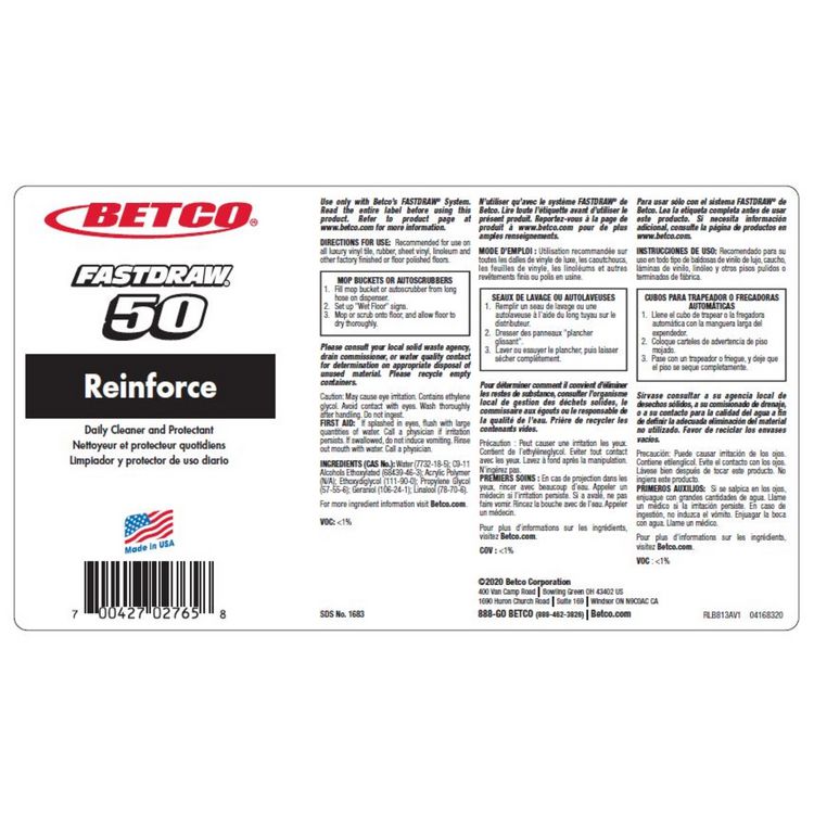 Reinforce Floor Cleaner and Protectant, Lemon Scent, 2 L Bottle, 4/Carton