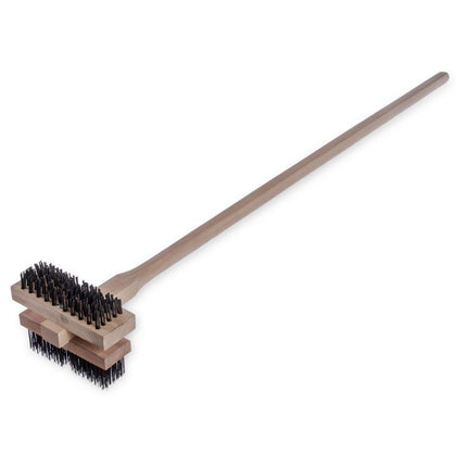 Sparta Broiler Master Grill Brush and Scraper with Handle, Metal Bristles, 48" Natural Wood Handle