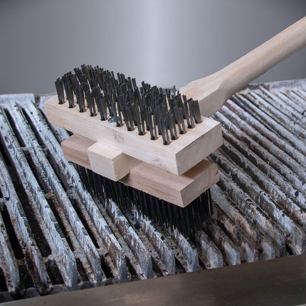 Sparta Broiler Master Grill Brush and Scraper with Handle, Metal Bristles, 48" Natural Wood Handle