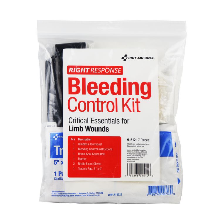 Critical Essentials Bleeding Control Kit for Limb Wounds, 8 Pieces, Plastic Bag