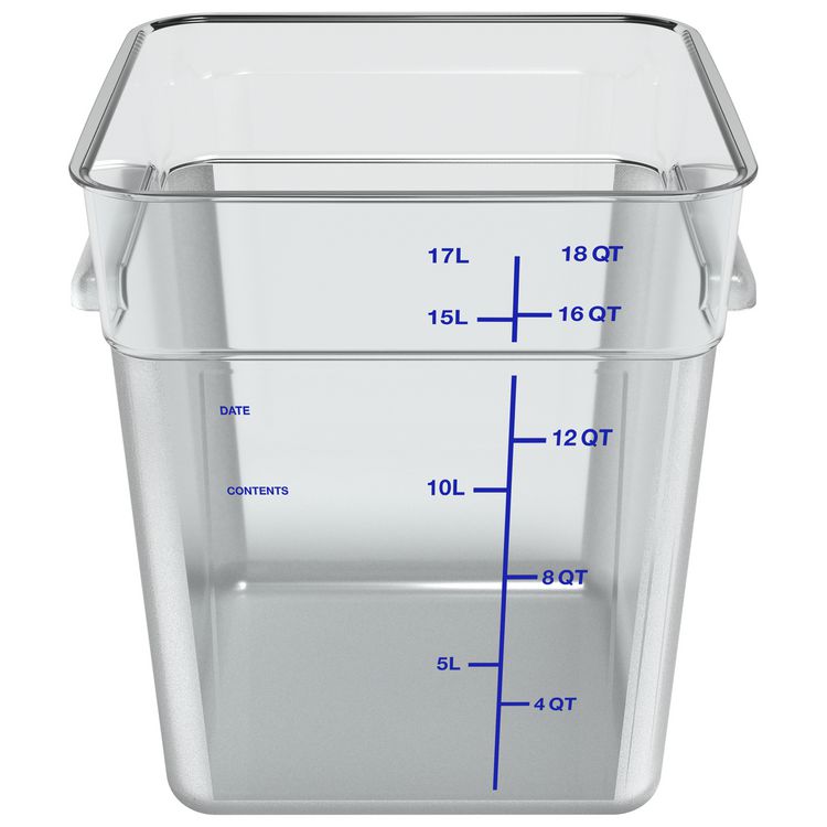 Squares Polycarbonate Food Storage Container, 18 qt, 11 13 x 11.13 x 12.58, Clear, Plastic