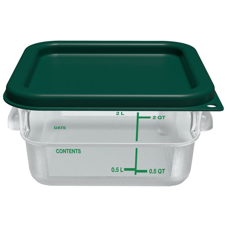 Squares Polycarbonate Food Storage Container, 2 qt,  7.13 x 7.13 x  3.8, Clear, Plastic
