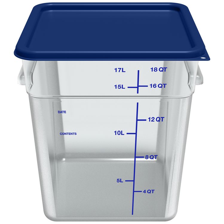 Squares Polycarbonate Food Storage Container, 18 qt, 11 13 x 11.13 x 12.58, Clear, Plastic