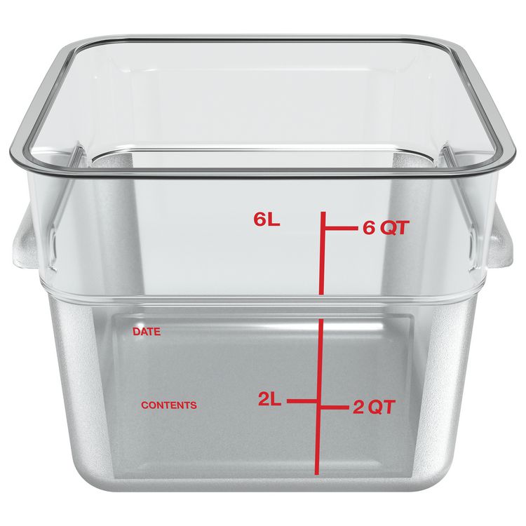 Squares Polycarbonate Food Storage Container, 6 qt, 8.75 x 8.75 x 7.31, Clear, Plastic