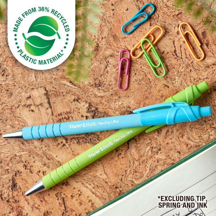 FlexGrip Ultra Recycled Ballpoint Pen, Retractable, Medium 1 mm, Black Ink, Assorted Barrel Colors, Dozen