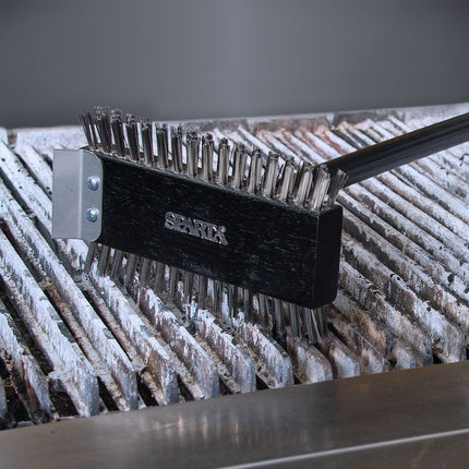 Sparta Broiler Master Grill Brush and Scraper with Handle, Metal Bristles, 30.5" Black Wood Handle