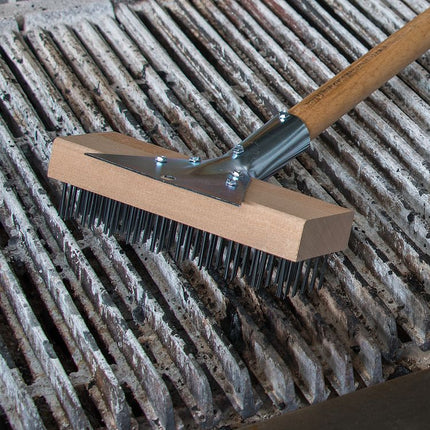 Sparta Broiler Master Grill Brush and Scraper with Handle, Metal Bristles, 30", Natural Wood Handle