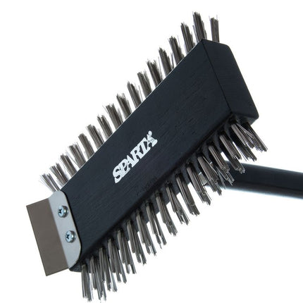 Sparta Broiler Master Grill Brush and Scraper with Handle, Metal Bristles, 30.5" Black Wood Handle