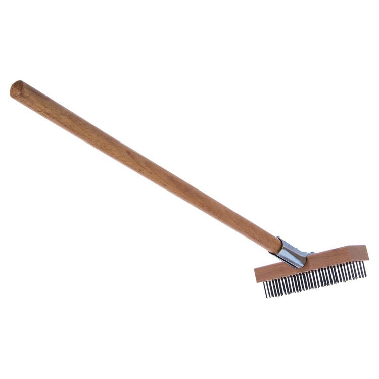 Sparta Broiler Master Grill Brush and Scraper with Handle, Metal Bristles, 30", Natural Wood Handle