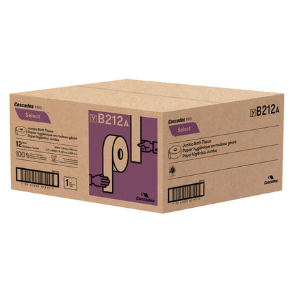 Select Jumbo Bath Tissue, Septic-Safe, 1-Ply, White, 3.3" x 2,000 ft, 12 Rolls/Carton