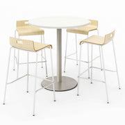 Pedestal Bistro Table with Four Natural Jive Series Barstools, Round, 36" Dia x 41h, Designer White
