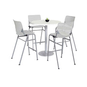 Pedestal Bistro Table with Four Light Gray Kool Series Barstools, Round, 36" Dia x 41h, Designer White