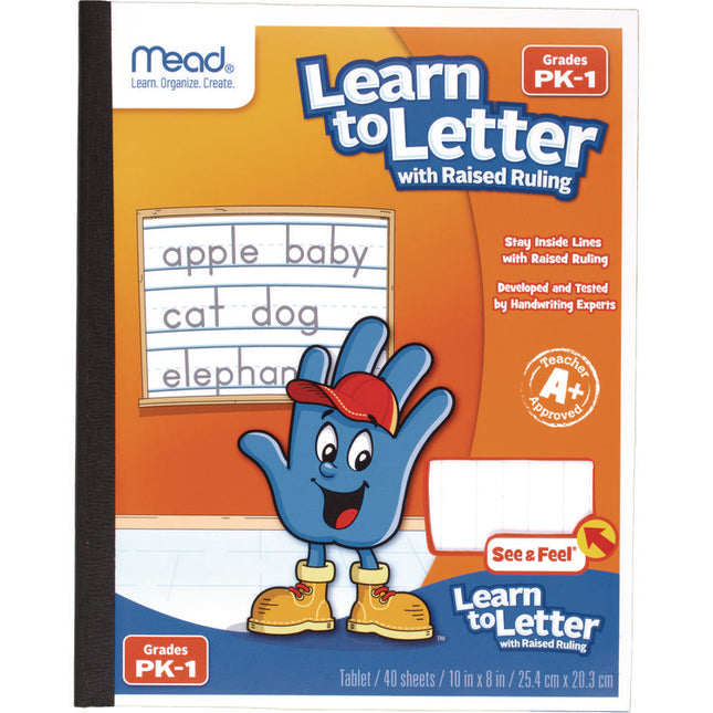 Learn to Letter Primary Journal with Raised Ruling, Manuscript Format, Orange/White/Blue Cover, (40) 10 x 8 Sheets