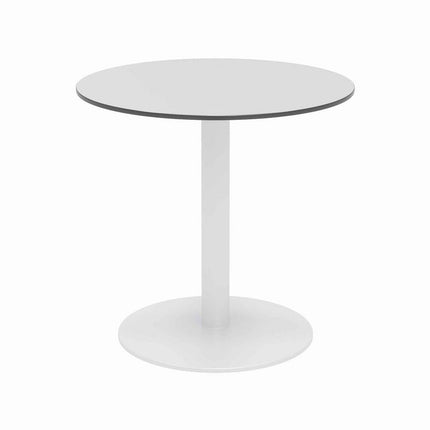 Eveleen Outdoor Patio Table with Two Gray Powder-Coated Polymer Chairs, 30" Dia x 29h, Designer White